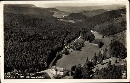 Ak Crottendorf im Erzgebirge, Wolfner Mühle, Fliegeraufnahme