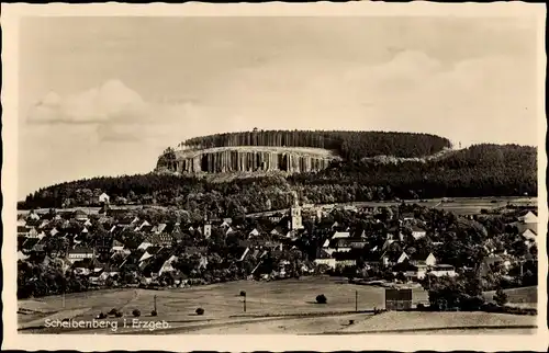 Ak Scheibenberg im Erzgebirge, Gesamtansicht, Orgelpfeifen