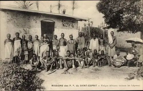 Ak Mission der Väter des Heiligen Geistes, afrikanischer Bischof, Besuch von Aussätzigen