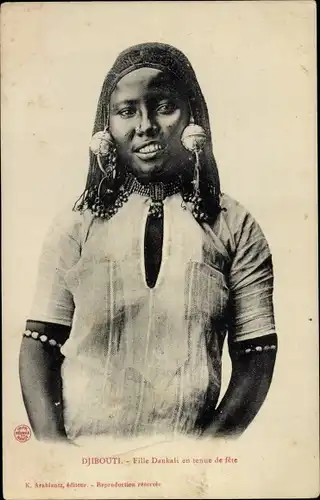 Ak Dschibuti, Frau vom Volk Dankali, Haarschmuck