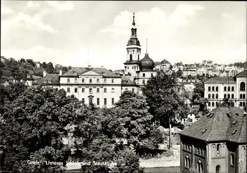 Ak Greiz im Vogtland, Unteres Schloss und Stadtkirche