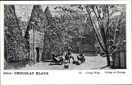 Ak Belgisch Kongo Zaire, Bwanga Dorf, Hütten, Einwohner