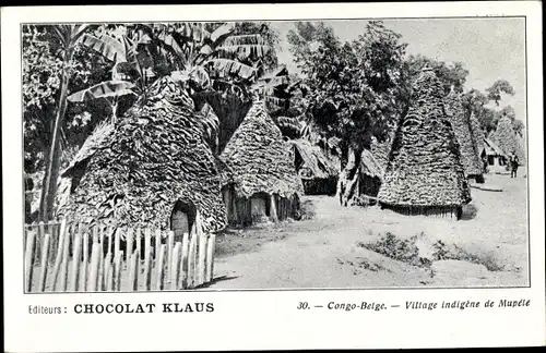 Ak Belgisch Kongo Zaire, Mupele Dorf, Hütten