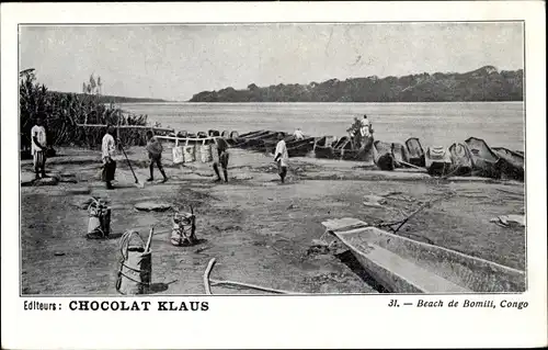 Ak Bomili DR Kongo Zaire, Strand, Boote