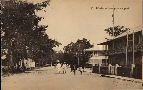 Ak Boma Congo Belge DR Kongo Zaire, Straße vom Hafen gesehen