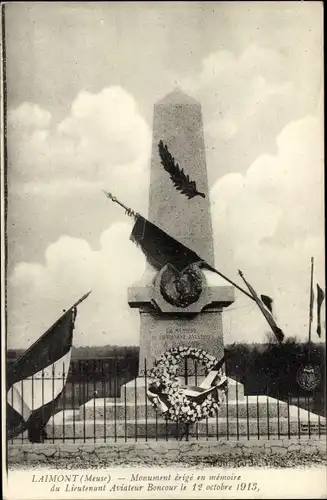 Ak Laimont Meuse, Denkmal zum Gedenken an Leutnant Aviateur Boncour