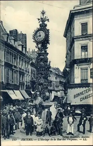 Ak Amiens-Somme, Rue des Vergeaux, die Uhr