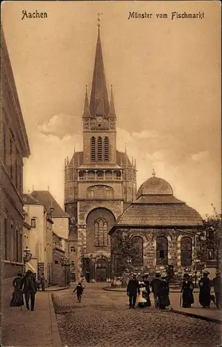Ak Aachen in Nordrhein Westfalen, Münster mit Fischmarkt