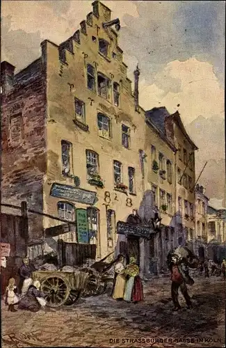 Künstler Ak Karl Rüdell, Köln, Strassburger Gasse