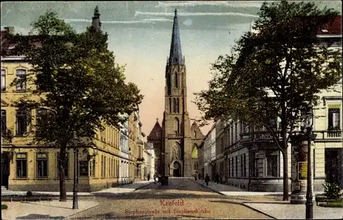 Ak Krefeld am Niederrhein, Stephanstraße mit Stephanskirche