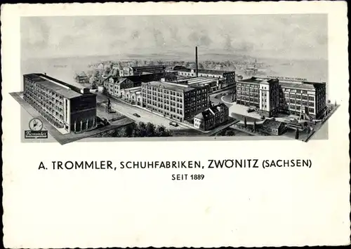 Ak Zwönitz im Erzgebirge Sachsen, Schuhfabriken A. Trommler