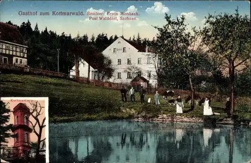 Ak Walddorf Kottmar in der Oberlausitz, Partie am Gasthof zum Kottmarwald, Kottmarturm