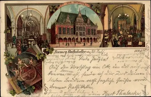 Litho Hansestadt Bremen, Rathaus, Ratskeller, Austernhandlung Ludewigs & Grote