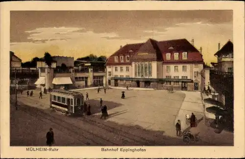 Ak Eppinghofen Mülheim an der Ruhr, Bahnhof, Straßenseite, Straßenbahn