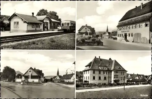 Ak Linsenhofen Frickenhausen in Württemberg, Bahnhof, Schule, Gasthof