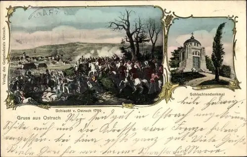 Ak Ostrach in Oberschwaben, Schlacht v. Ostrach 1799, Schlachtendenkmal
