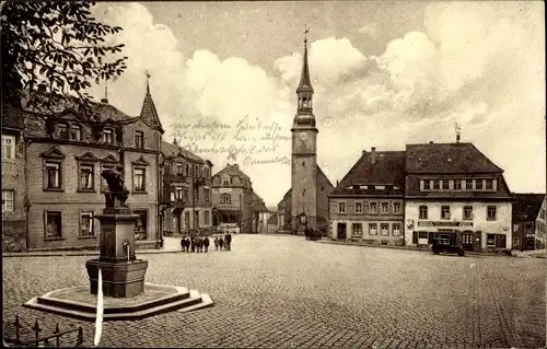 Ak Siebenlehn Großschirma im Kreis Mittelsachsen, Restaurant, Kolonialwarengeschäft, Kirche, Brunnen