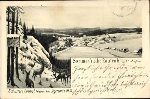 Künstler Ak Morgenröthe Rautenkranz Muldenhammer im Vogtland, Schusters Gasthof, Winteransicht