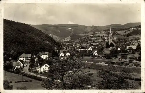 Ak Oberharmersbach im Schwarzwald Baden, Panorama, Kirche, Gasthof Pension Bären