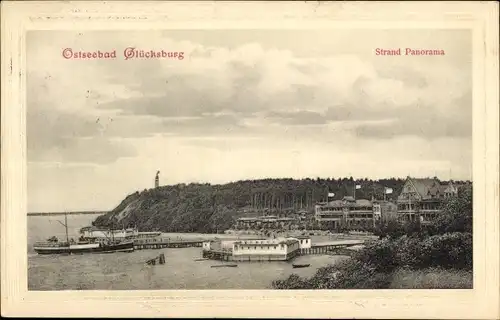 Ak Glücksburg an der Ostsee, Strand, Hotel Stadt Hamburg, Badeanstalt