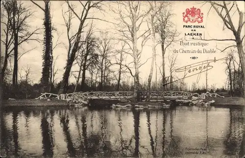 Ak Laeken Bruxelles Brüssel, Parc Royal, Pont rustique du Chemin du Diable