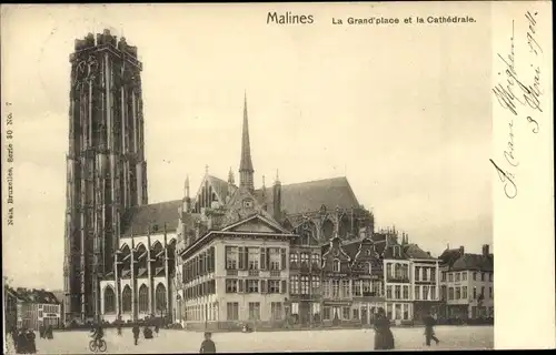 Ak Mechelen Mecheln Malines Flandern Antwerpen, La Grand'place et la Cathedrale