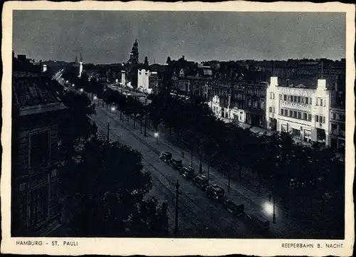 Ak Hamburg Mitte St. Pauli, Reeperbahn bei Nacht