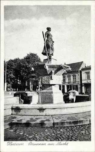 Ak Husum in Nordfriesland, Brunnen, Markt