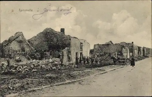 Ak Epinonville Meuse, Zerschossene Häuser, Kriegszerstörungen, I. WK