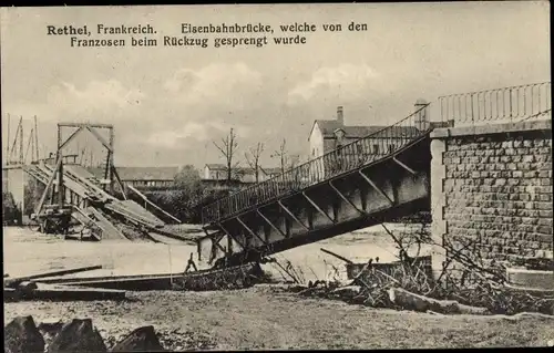 Ak Rethel Ardennes, Von en Franzosen gesprengte Brücke, I. WK