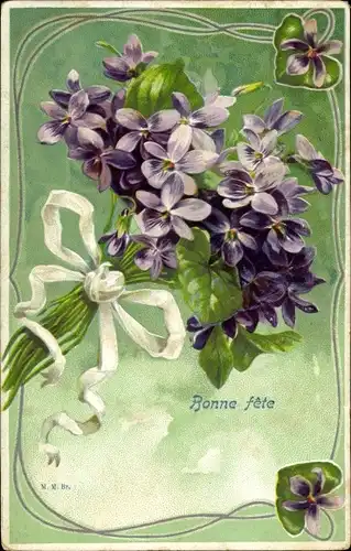 Präge Ak Glückwunsch, Blumenstrauß, Veilchen