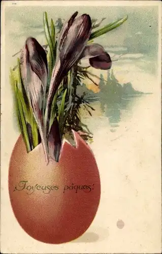 Litho Glückwunsch Ostern, Blumen im Osterei