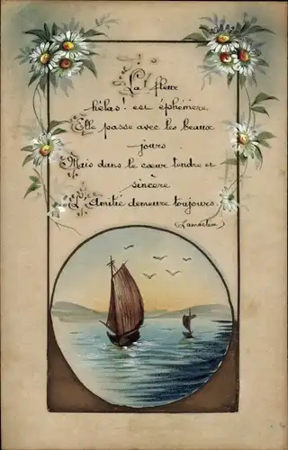 Ak Margeriten, Segelboote, Vögel im Flug