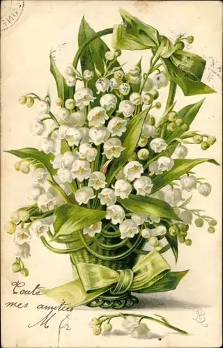Präge Litho Maiglöckchen, Blumenkorb