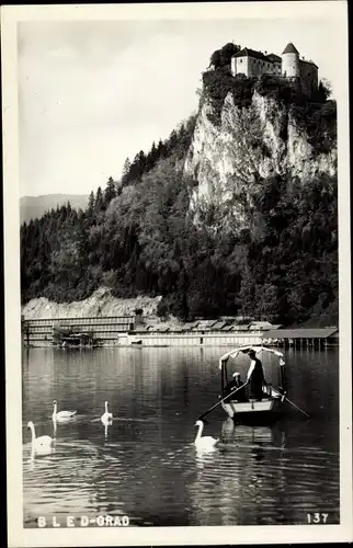 Ak Bled Veldes Slowenien, Schloss, Ruderboot, Schwäne