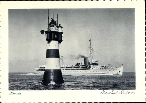 Ak Hansestadt Bremen, Rote-Sand Leuchtturm, Dampfschiff