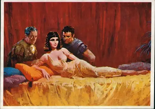 Künstler Ak Schauspieler Elizabeth Taylor, Richard Burton, Rex Harrison, Cleopatra, Filmszene