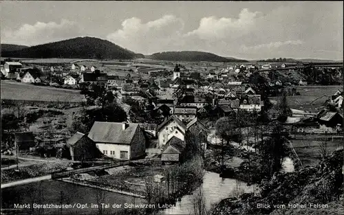 Ak Beratzhausen Oberpfalz, Tal der Schwarzen Laber, Blick v. Hohen Felsen
