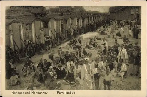 Ak Nordseebad Norderney in Ostfriesland, Familienbad, Badegäste, Badewagen