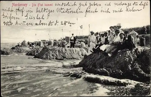 Ak Norderney in Ostfriesland, Die Flut kommt, Strand, Badegäste