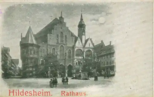 Mondschein Ak Hildesheim in Niedersachsen, Rathaus