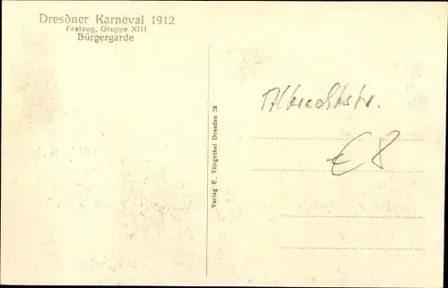 Ak Dresden, Karneval 1912, Festzug, Gruppe XIII, Bürgergarede, Albrechtstraße