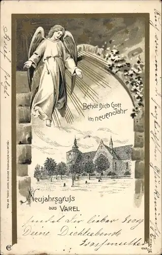 Litho Varel in Oldenburg Jadebusen, Schlosskirche, Neujahr