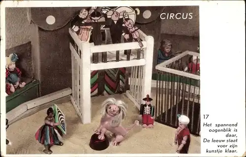 Ak Zirkus, Manege, Holzfiguren, Löwe