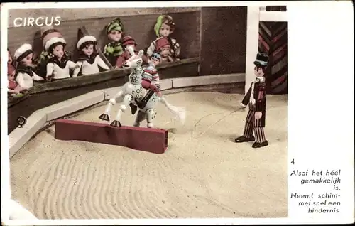Ak Zirkus, Manege, Holzfiguren, Pferdedressur