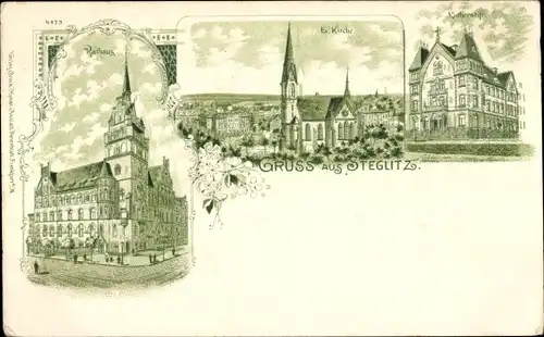 Litho Berlin Steglitz, Rathaus, Kirche, Lutherstift