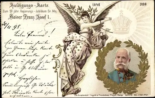 Präge Litho Kaiser Franz Joseph I., 50jh Regierungsjubiläum 1898