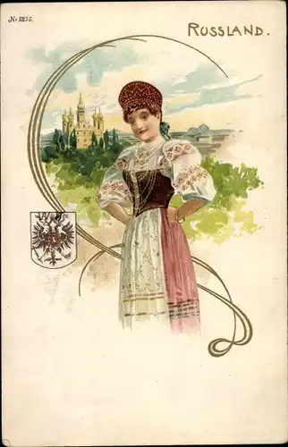 Wappen Litho Russland, Frau in Volkstracht