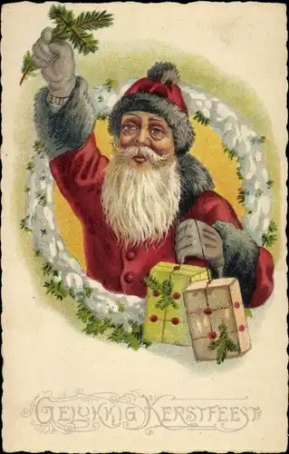Ak Glückwunsch Weihnachten, Weihnachtsmann mit Geschenken