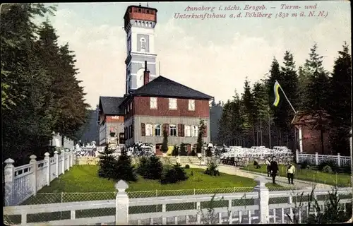 Ak Annaberg Buchholz Erzgebirge, Turm und Unterkunftshaus auf dem Pöhlberg